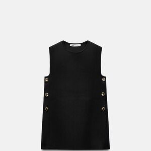 Zara Black Knit Top with Gold Side Button Accents